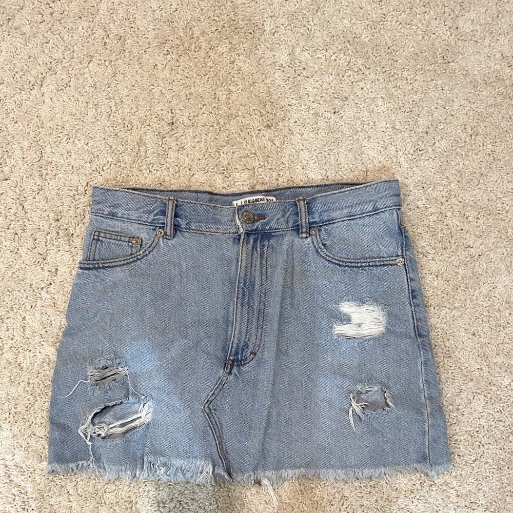 Pull&Bear Distressed Jean Mini Skirt